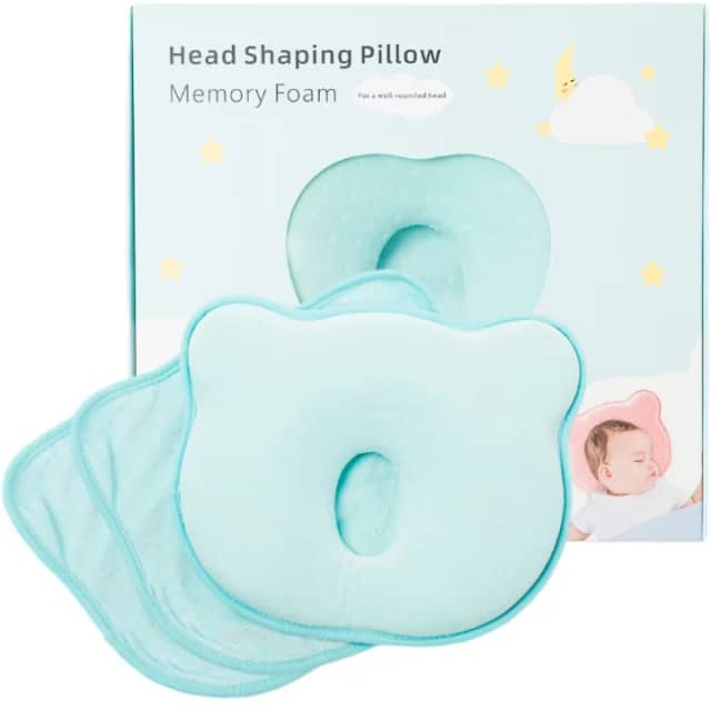 Perna bebelusi Babysnugg cu 2 huse de protectie anti plagiocefalie pentru formarea capului, albastru deschis