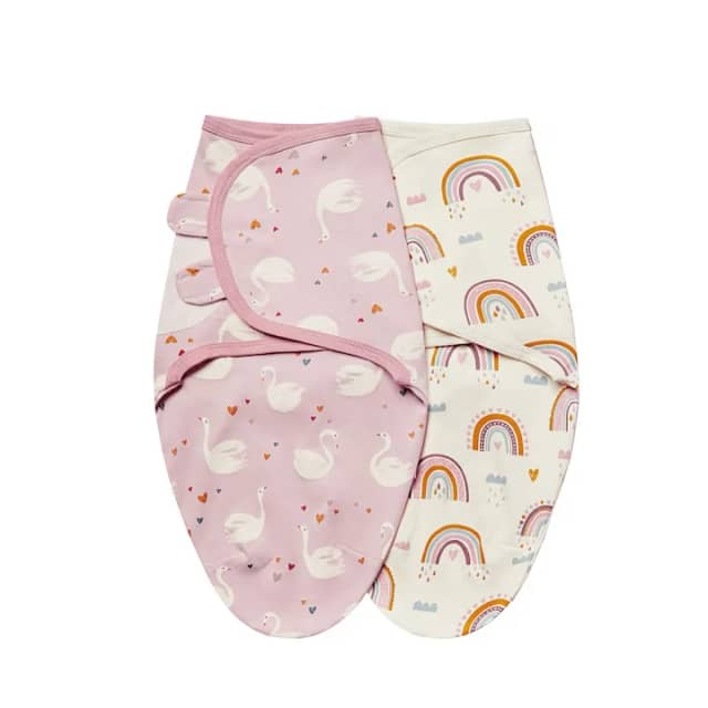 Set 2 sisteme de infasat reglabil 0-3 luni Giftry®, model curcubeu, bumbac 100%, roz