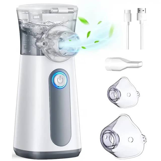 Aparat Aerosoli LittleDomi 305, Nebulizator Ultrasonic, Portabil, Ultra Silentios, Masca Adulti si Copii, Tehnologie Mesh 2.0, Piesa pentru Gura, Reincarcabil, Alb