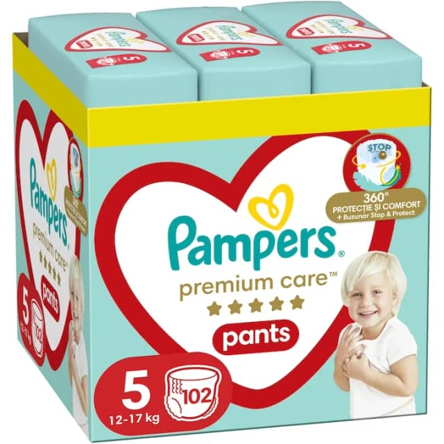 Scutece-chilotel Pampers Premium Care Pants XXL Box Marimea 5, 12-17 kg, 102 buc