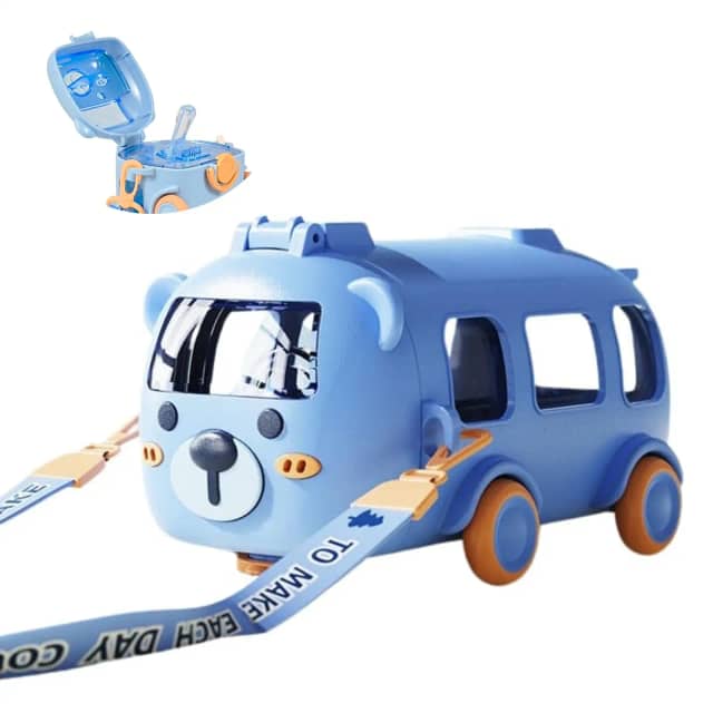 Sticlă apă termoizolantă SINBINTA pentru copii, 500ml, cu pai silicon, fără BPA